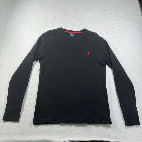 Polo Ralph Lauren Sleepwear Small Black with Red Pony Thermal Waffle Knit L/S - Picture 3 of 12